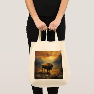 Buffalo Bison Sunset Silhouette Tragetasche