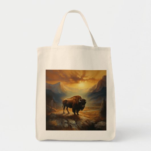 Buffalo Bison Sunset Silhouette Tragetasche (Vorne)