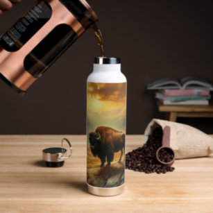 Buffalo Bison Sunset Silhouette Trinkflasche