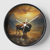 Buffalo Bison Sunset Silhouette Uhr (Vorderseite)