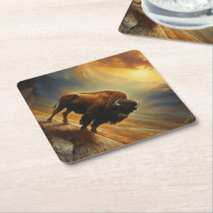 Buffalo Bison Sunset Silhouette Untersetzer