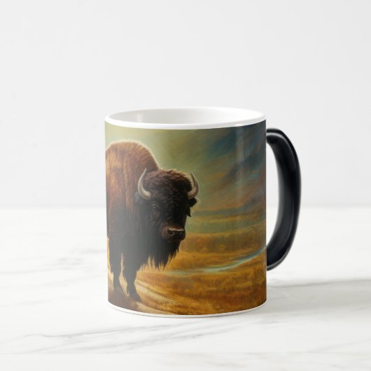 Buffalo Bison Sunset Silhouette Verwandlungstasse (VorderseiteRechts)