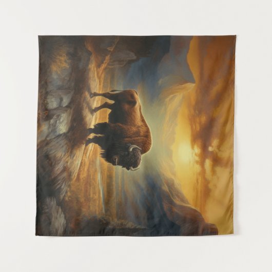 Buffalo Bison Sunset Silhouette Wandteppich (Vorderseite (Horizontal))