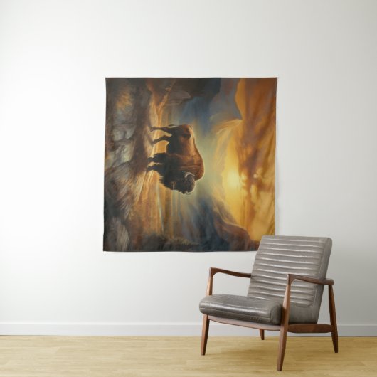 Buffalo Bison Sunset Silhouette Wandteppich (Beispiel (Horizontal))