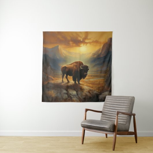 Buffalo Bison Sunset Silhouette Wandteppich (Beispiel)