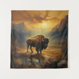 Buffalo Bison Sunset Silhouette Wandteppich
