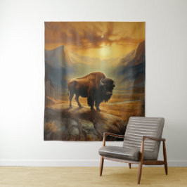 Buffalo Bison Sunset Silhouette Wandteppich