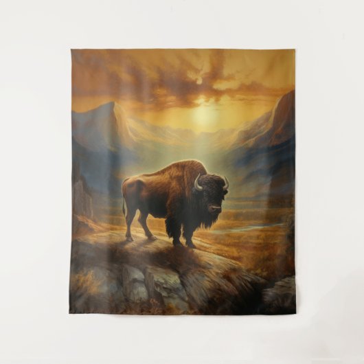 Buffalo Bison Sunset Silhouette Wandteppich (Vorderseite)