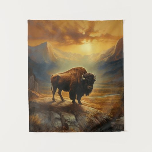 Buffalo Bison Sunset Silhouette Wandteppich (Vorderseite)