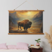Buffalo Bison Sunset Silhouette Wandteppich Mit Holzrahmen (Schlafzimmer)