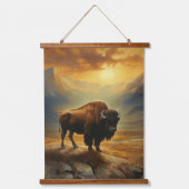 Buffalo Bison Sunset Silhouette Wandteppich Mit Holzrahmen (Vorderseite)