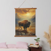 Buffalo Bison Sunset Silhouette Wandteppich Mit Holzrahmen (Schlafzimmer)