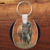 Buffalo, Bison, Tracks Wasserfarbe Tier Schlüsselanhänger (Vorderseite)