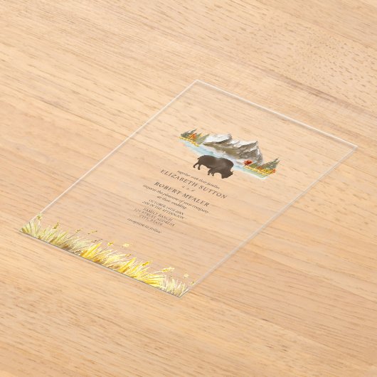 Buffalo Bison Wasserfarben Berge Herbsthochzeit Acryleinladungen (Ablage )