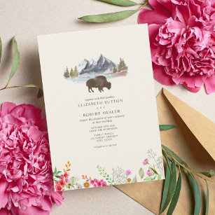 Buffalo Bison Wasserfarbengebirge Blumenzehen Einladung
