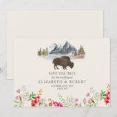 Buffalo Bison Wasserfarbengebirge Blumenzehen Save The Date (Vorne/Hinten)