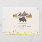 Buffalo Bison Wasserfarbengebirge Hochzeit Save The Date (Vorderseite)