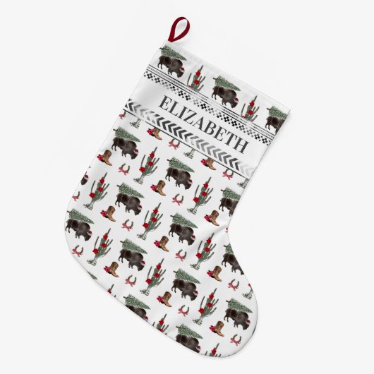 Buffalo Bison Western Ranch Cowboy Christmas Tree Großer Weihnachtsstrumpf (Vorderansicht (hängend))