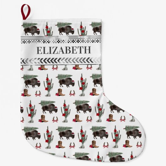 Buffalo Bison Western Ranch Cowboy Christmas Tree Großer Weihnachtsstrumpf (Vorderseite)