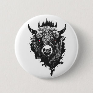 Buffalo Bison Wild Animal Nature Illustration Art Button