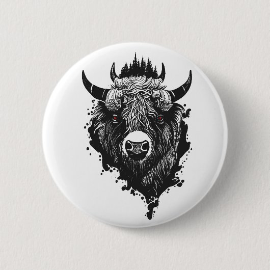 Buffalo Bison Wild Animal Nature Illustration Art Button (Vorderseite)