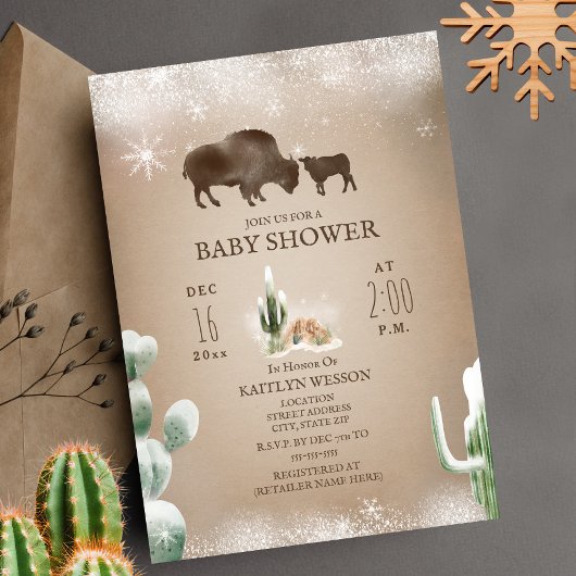 Buffalo Bison Winter Desert Cactus Baby Shower Einladung
