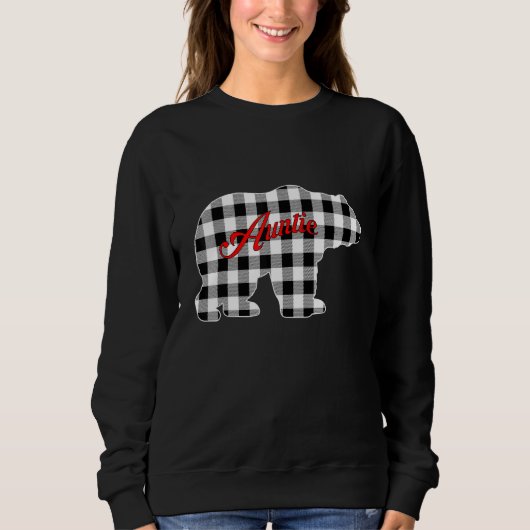 Buffalo Black and White Plaid Auntie Bear Christma Sweatshirt (Vorderseite)