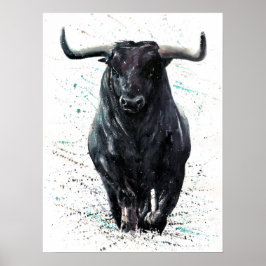 Buffalo Bull Aquarellmalerei Poster