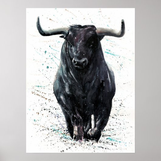 Buffalo Bull Aquarellmalerei Poster (Vorne)