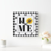 Buffalo check sunflower "Home"   Quadratische Wanduhr (Zuhause)
