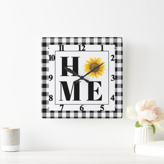 Buffalo check sunflower "Home"   Quadratische Wanduhr (Zuhause)
