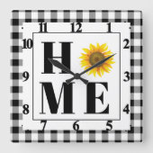 Buffalo check sunflower "Home"   Quadratische Wanduhr (Vorderseite)