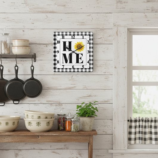Buffalo check sunflower "Home" Quadratische Wanduhr