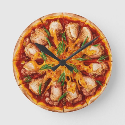 Buffalo Chicken Pizza Runde Wanduhr (Vorderseite)