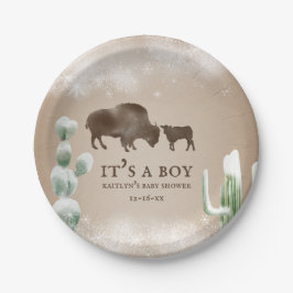 Buffalo Desert Snow Cactus Winter Baby Shower Pappteller