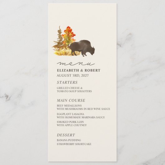 Buffalo Fall Foliage Bison Script Wedding Menu Menükarte (Vorderseite)