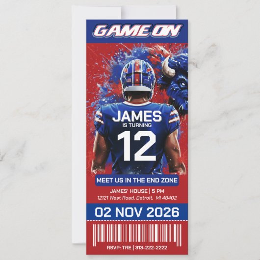 Buffalo Football Ticket Birthday Invitation (Vorderseite)