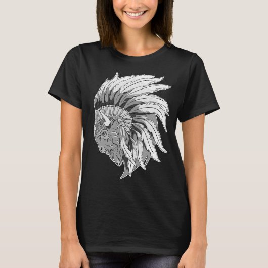 Buffalo Head mit indianischer Kopfhaut, T - Shirt (Vorderseite)