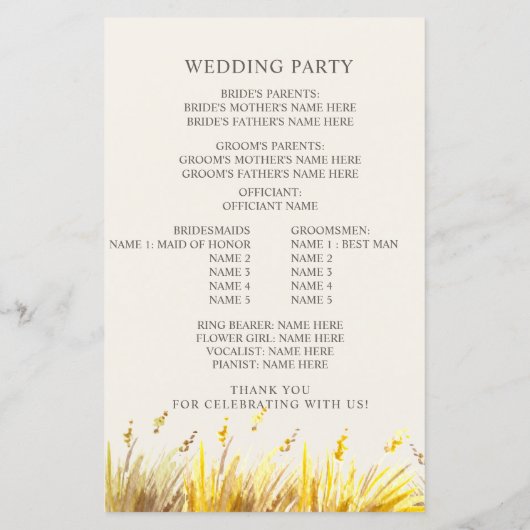 Buffalo Herbsthochzeitsprogramm (Rückseite)