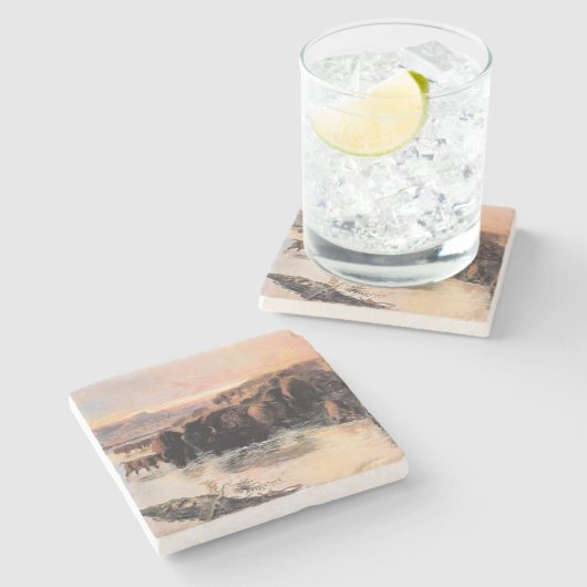 Buffalo Herd (von Charles M. Russell) Steinuntersetzer (Seitenansicht)