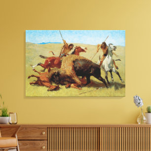 Buffalo Hunt by Remington, Vintager Indianer Leinwanddruck