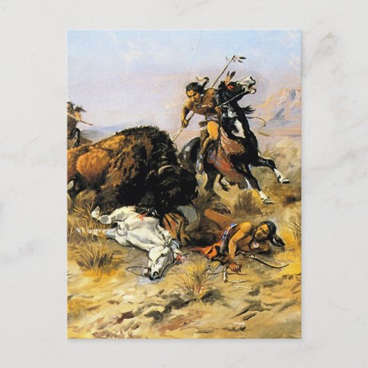 "Buffalo Hunt Cowboy Art" von Charles Russell Postkarte (Vorderseite)