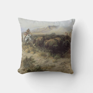 Buffalo Hunt No. 26 von CM Russell, Vintage Indian Kissen