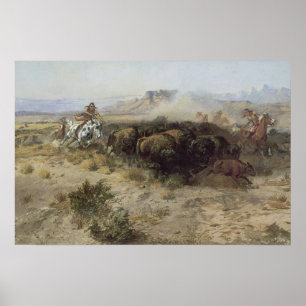 Buffalo Hunt Nr. 26 von CM Russell, Vintage Amerik Poster