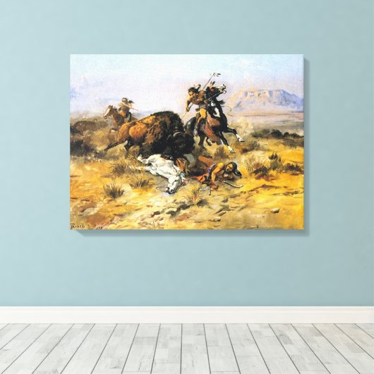 Buffalo Hunt von Charles M. Russell Leinwanddruck (Insitu (Holzboden))
