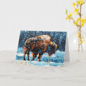 Buffalo im schneegedeckten Winterschnee der Grußka Karte (Gelbe Blume)