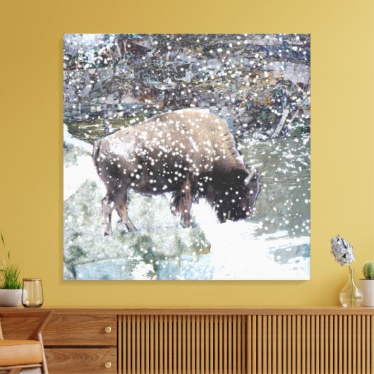 Buffalo im Schneesturm überwundene Leinwand Print (Insitu (Wohnzimmer))