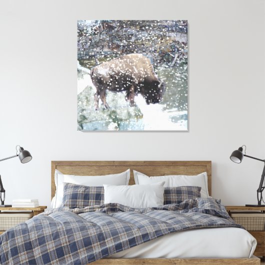Buffalo im Schneesturm überwundene Leinwand Print (Insitu (Schlafzimmer))