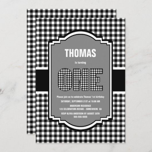 Buffalo Kariert 1. Geburtstag Party Einladung (Vorne/Hinten)