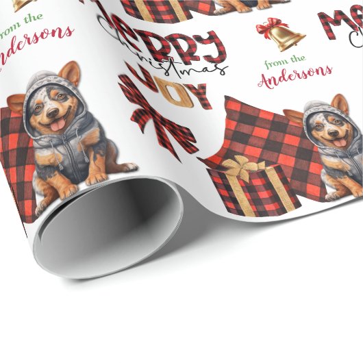 Buffalo Kariert Aussie Cattle Dog Welpe Weihnachte Geschenkpapier (Rolleneckpunkt)